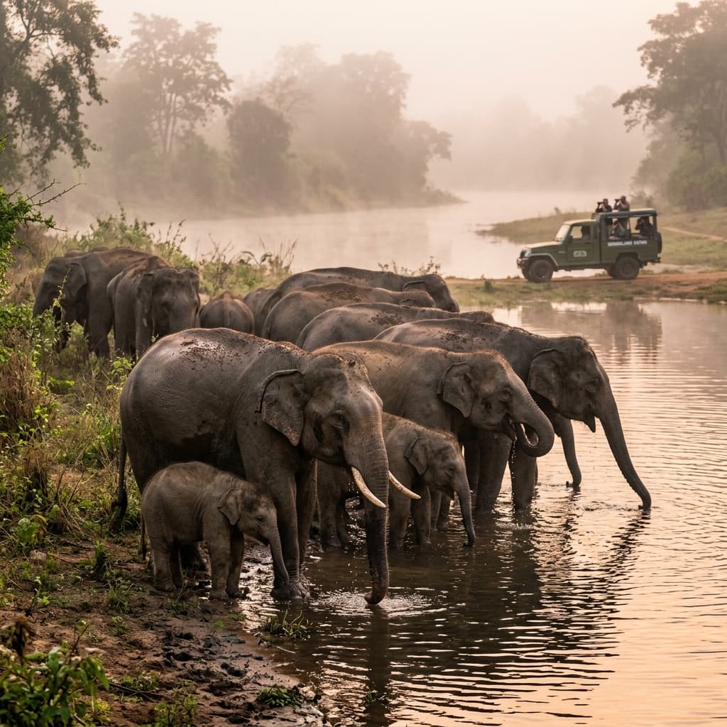 Wild Elephants Bathing in Udawalawe