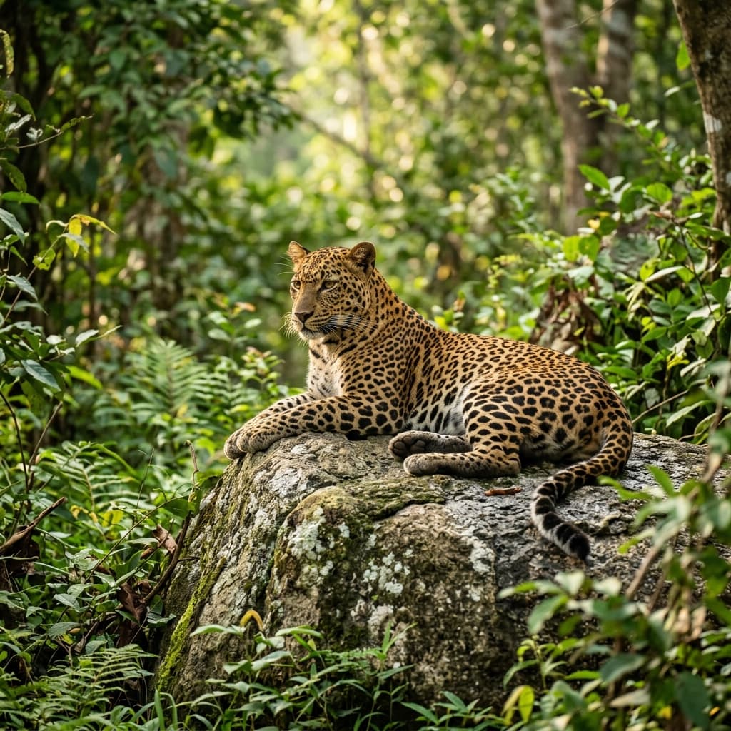 Sri Lankan Leopard on Granite Rock