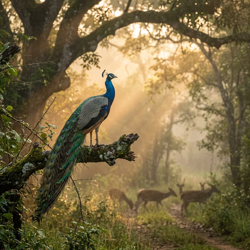 Wild Peacocks & Birdlife at Dawn